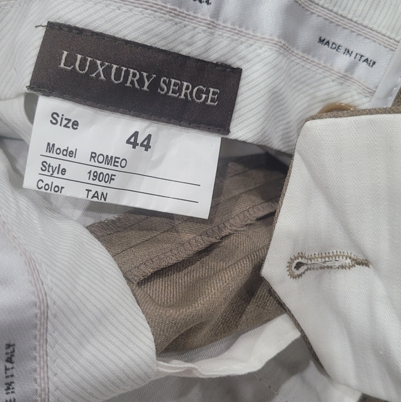 Santorelli Romeo Luxury Serge Tan Flat Front Trouser 44x38 Made In Italy Raw Hem - Picture 6 of 14